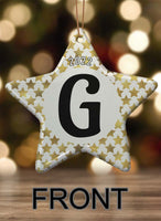 Monogramed Star Porcelain Ornament with Holiday Patterns