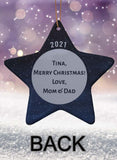 Monogramed Star Porcelain Ornament with Holiday Patterns