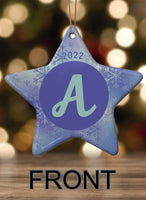 Monogramed Star Porcelain Ornament with Holiday Patterns