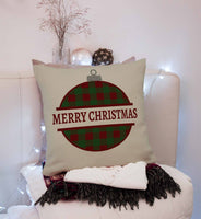 Plaid Christmas Ornament Throw Pillow Cover