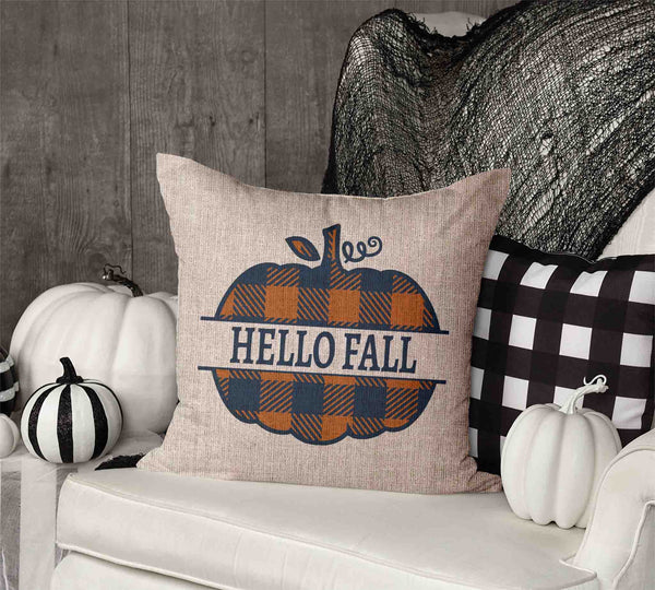 Plaid Pumpkin Throw Pillow Cover