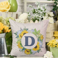 Sunflower Blues Monogram Throw Pillow Cover