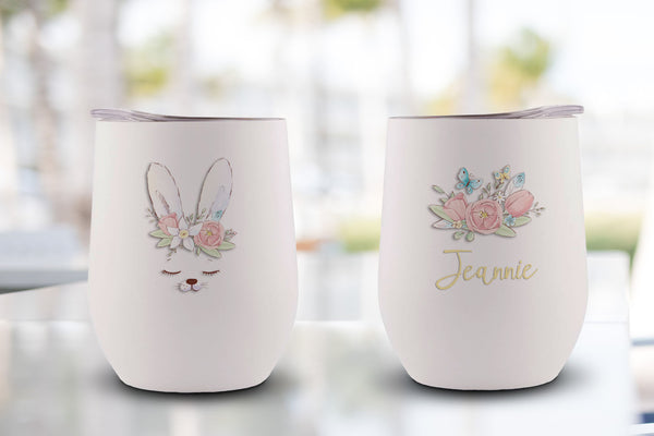 Spring Bunny Personalized Stemless Wine Tumbler