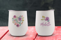 Floral Heart Personalized Stemless Wine Tumbler