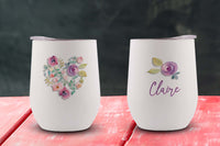 Floral Heart Personalized Stemless Wine Tumbler