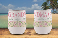 Name and Text with Floral Pattern Personalized Stemless Wine Tumbler